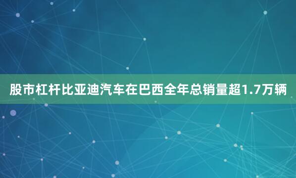 股市杠杆比亚迪汽车在巴西全年总销量超1.7万辆